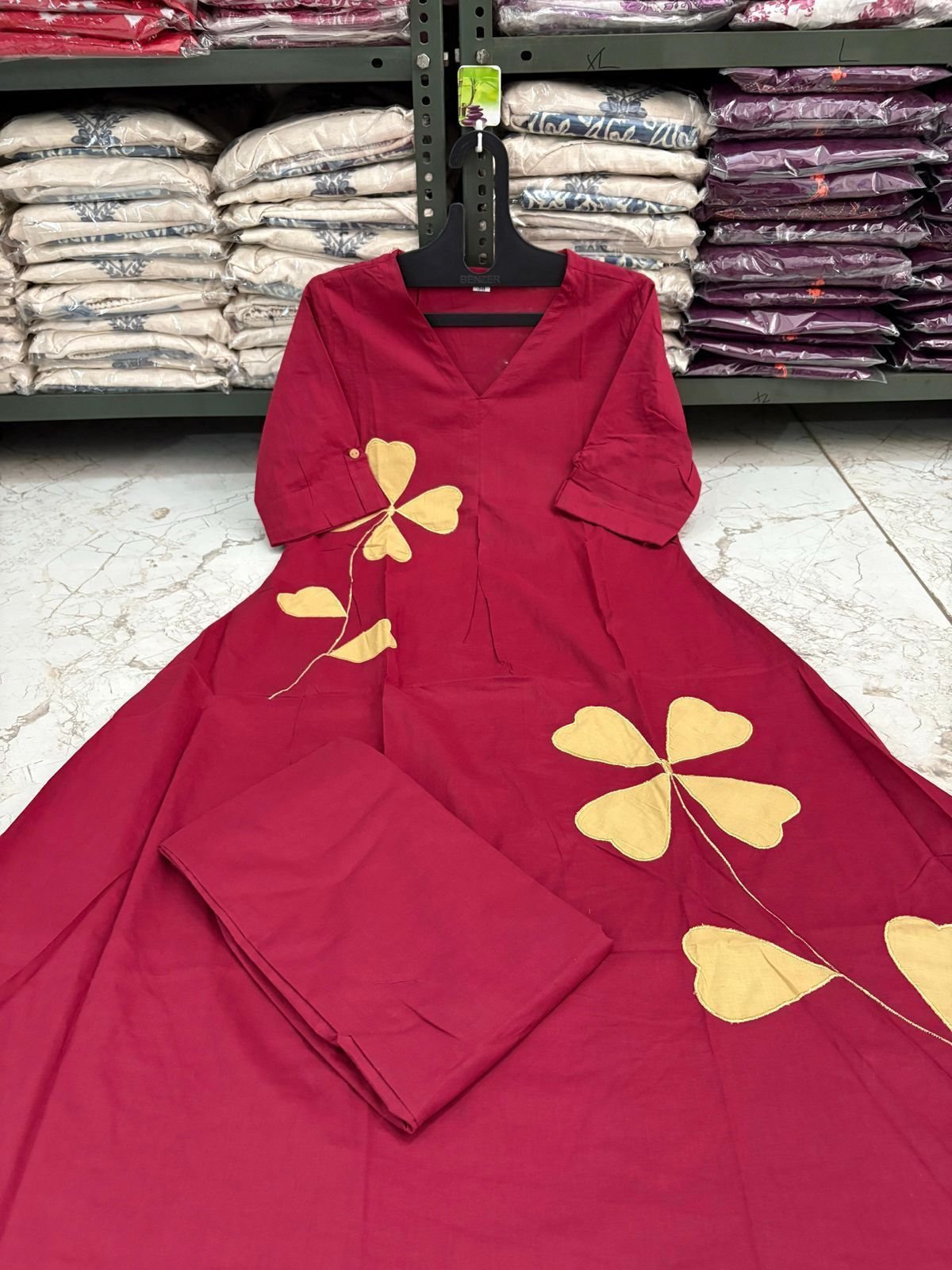 Maroon Cotton Patchwork Cord-Set